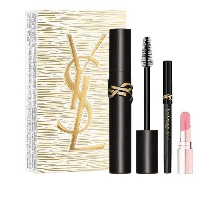 پک جذاب ysl ایوسن لورن( ریمل فولسایز،مداد چشم مشکی مینی وبالم لب کندی گلو مینی)
